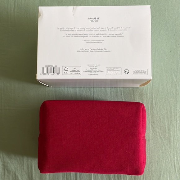 Dior Red Fabric Makeup Bag Pouch Bag Embossed Logo Silver Hardware Zipper Small - Picture 3 of 7